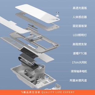飞雕浴霸集成吊顶智能风暖 灯具五合一 嵌入式