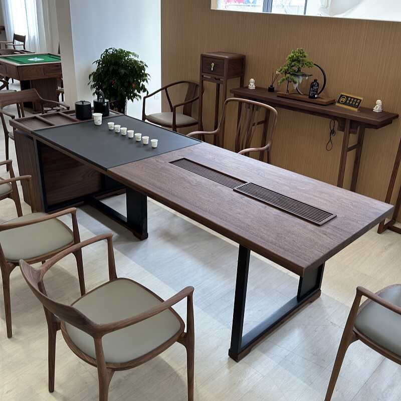 胡桃木茶桌椅组合现代简约办公室茶台实木轻奢高级感泡茶桌新中式