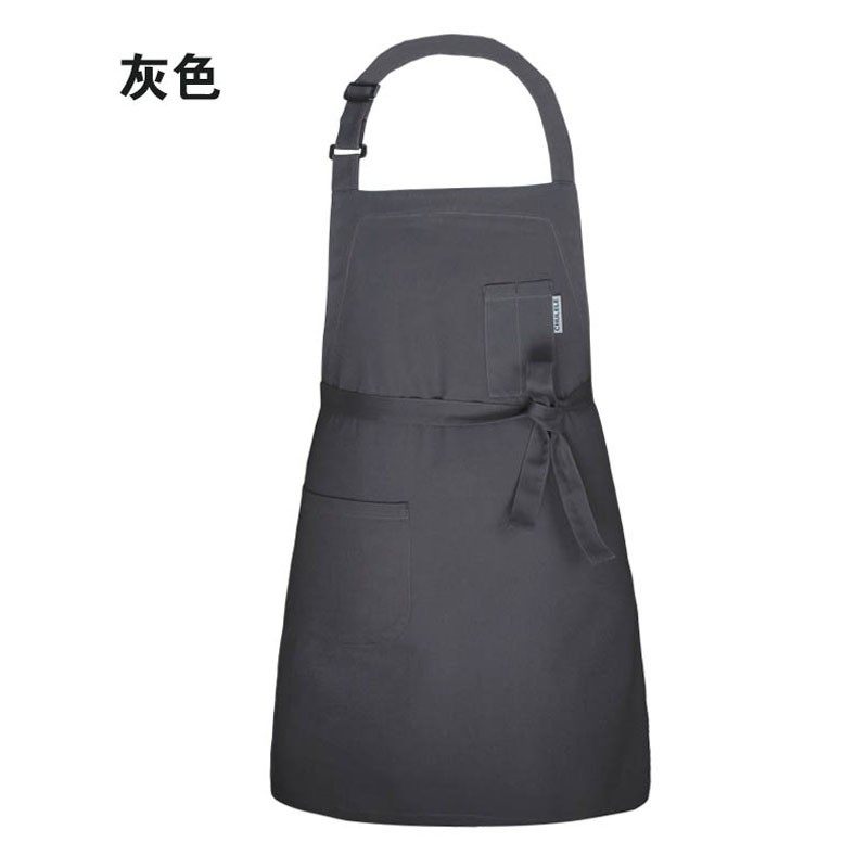 韩灰色厚料西餐咖啡厅快餐店厨师服务员半身挂脖工作围裙男女款