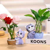 爱卡通水培瓶桌面小客厅插水养绿萝办公室工位装 饰物