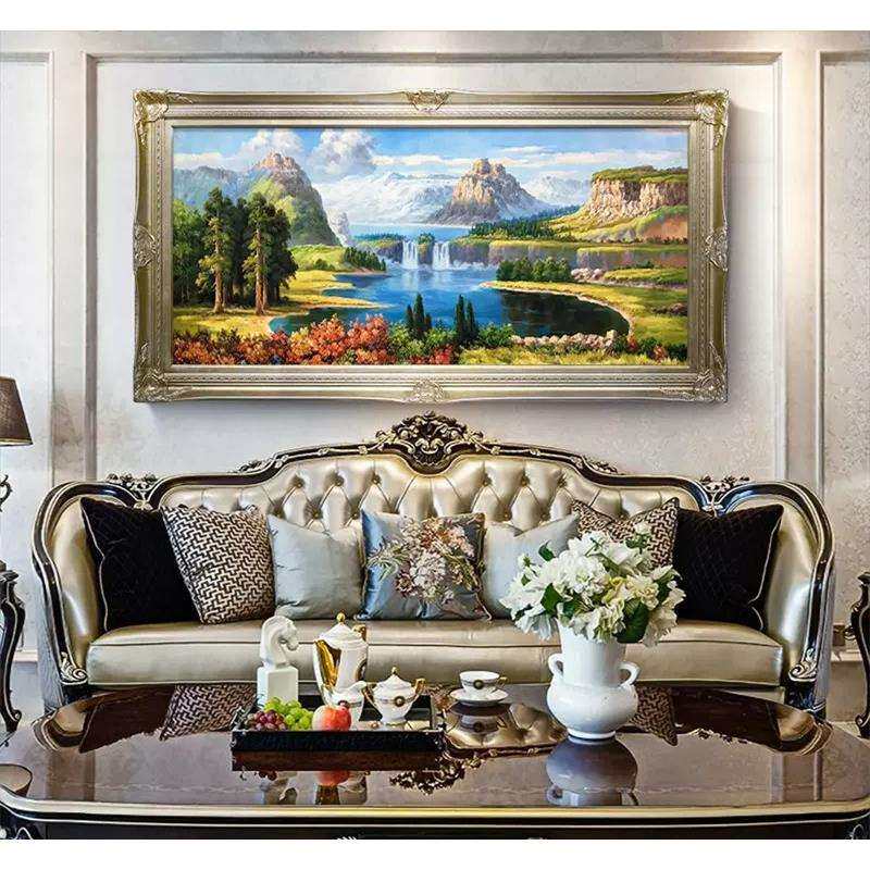 高端手绘名画临摹聚宝盆欧式背手绘山水风景油画客厅挂画大芬村