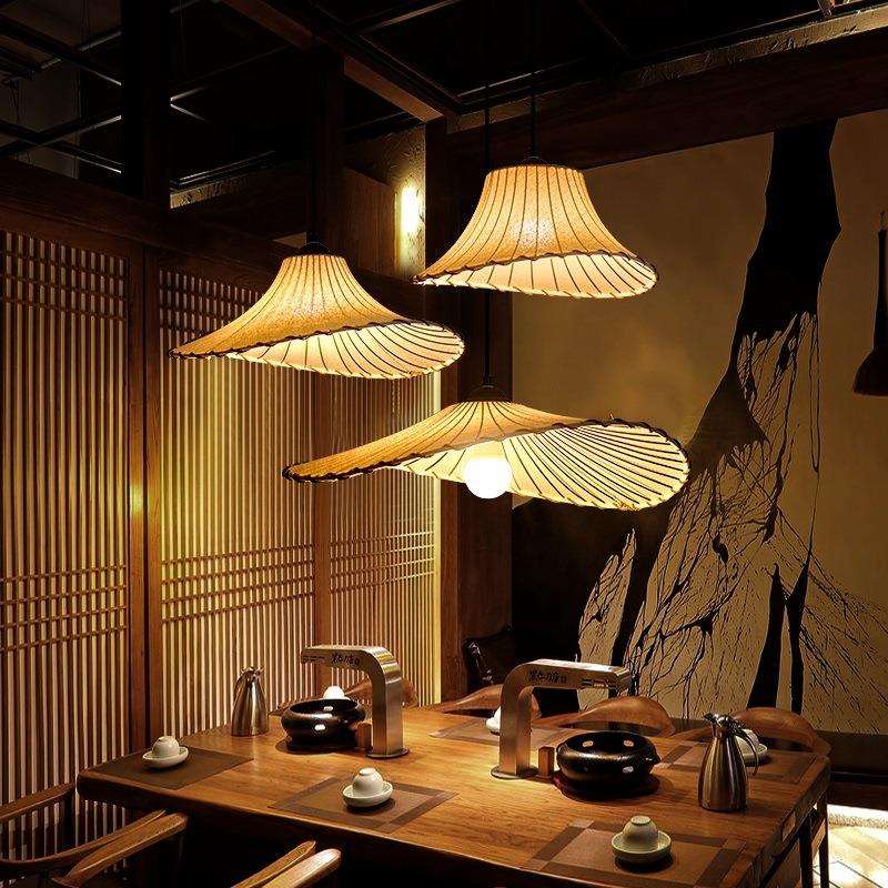 新中式布艺吊灯创意草帽民宿火锅店茶室服装店铺商用日式吊灯