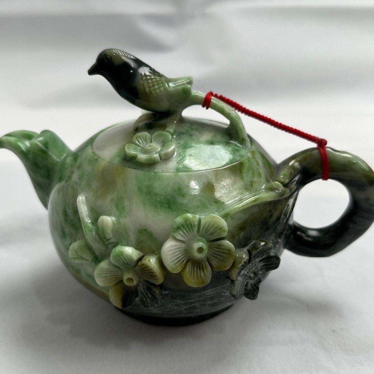 南阳独山玉精雕茶壶摆件玉器意境山水桌摆送礼冰白俏色巧雕玉礼赠