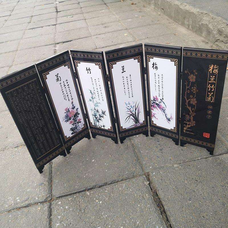 仿古漆器小屏风装饰摆件特色木质小屏风华清沐浴图