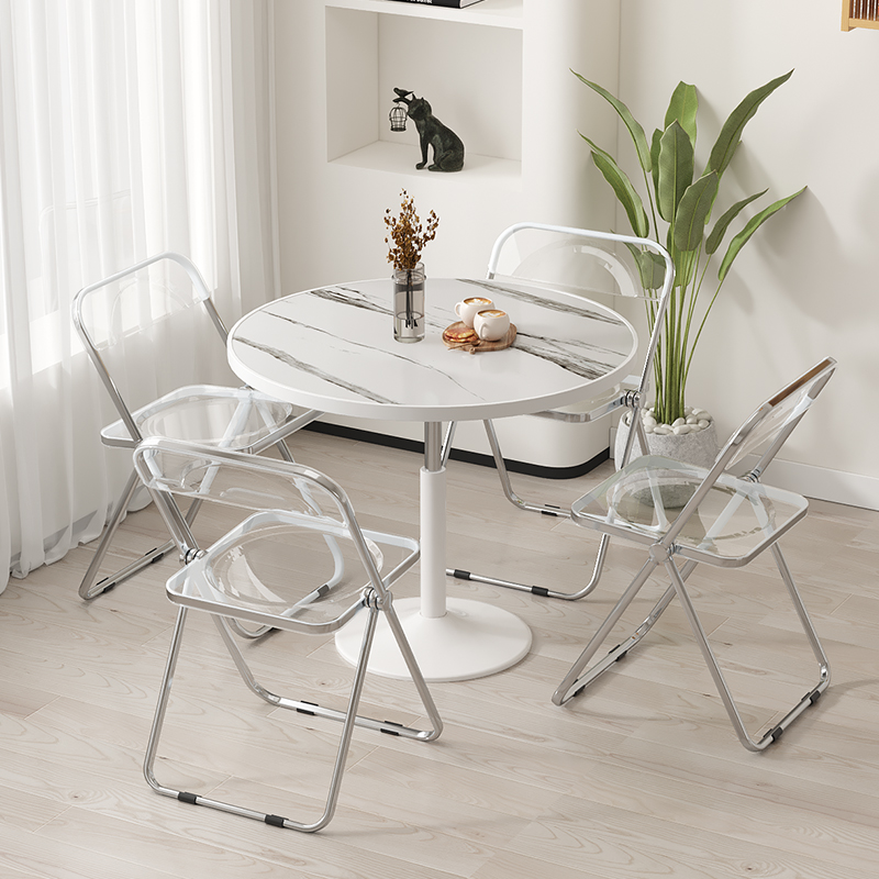 郁金香白色阳台休闲小圆桌洽谈桌椅板木餐桌家用升降床头小桌