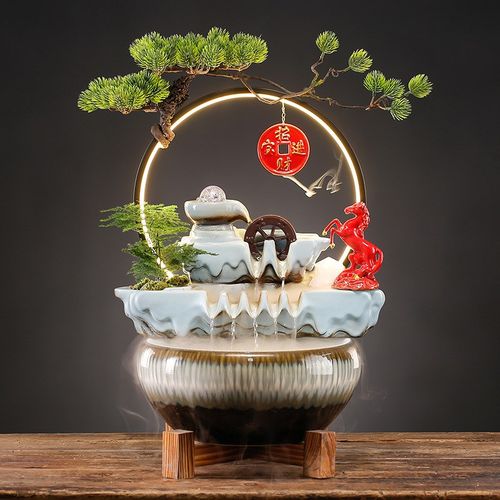 流水创意水车造景陶瓷招财鱼缸循环水泵家居客厅装饰业礼品