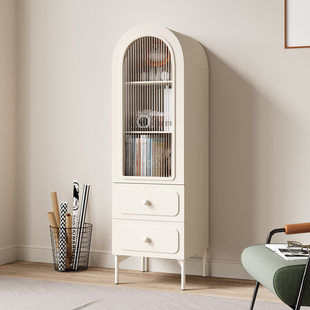 仕嬴客厅书柜带玻璃门小户型柜拱形置物柜家用奶油风展示柜子