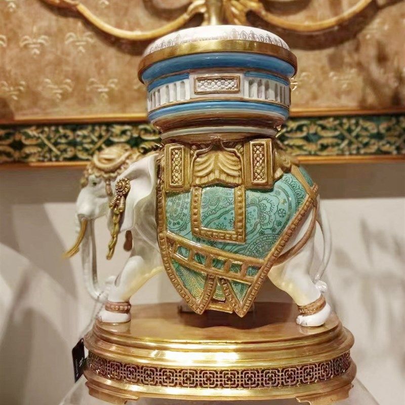 茱莉安法式奢华彩绘大象底座盖坛桌面客厅陶瓷镶铜装饰糖果盒,家居饰品,装饰摆件,淘宝优惠券,粉丝福利购,淘宝优惠卷