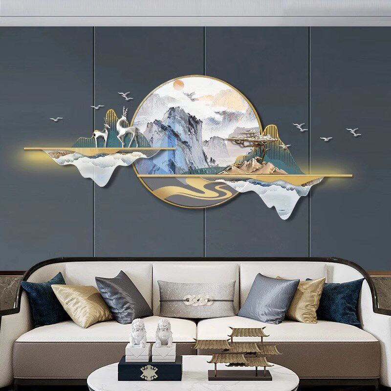 现代客厅壁饰装饰挂件沙发背景墙挂画新创意立体山水画墙壁画