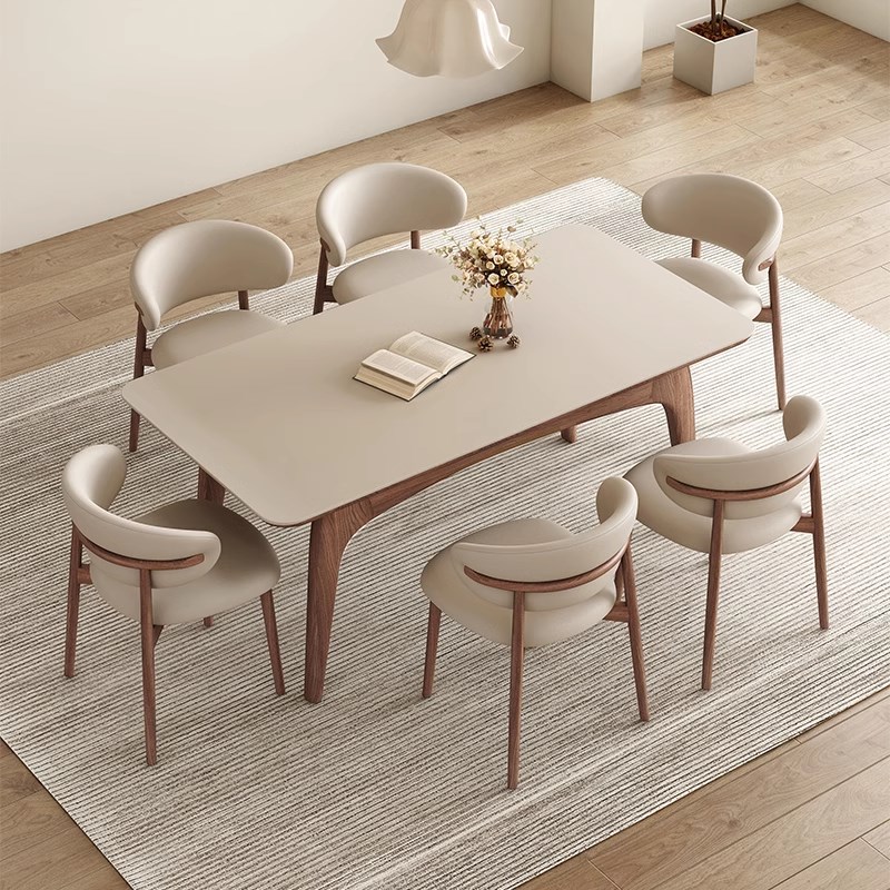 馨佰利猫耳朵岩板餐桌椅22新款家用小户型中古风实木吃饭桌