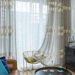 叶子款田园透光透气时尚半遮光飘窗阳台客厅卧室窗帘橱窗窗纱