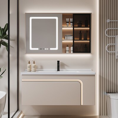 包安装一体智能镜洗手台盆浴室柜实木洗漱池洗脸台