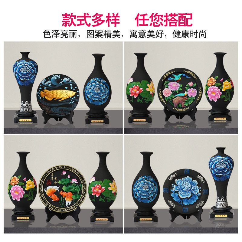 艺术瓶新复古博古董架饰品炭雕客厅电视柜摆设
