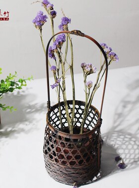 冰竹 手工竹工艺竹编篮篮子复古器竹制品竹编圆器插
