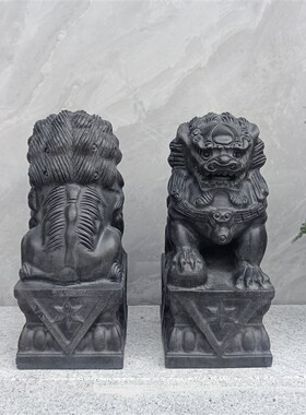 新天然青石狮子一对看门天然石头门口庭院墓前别墅