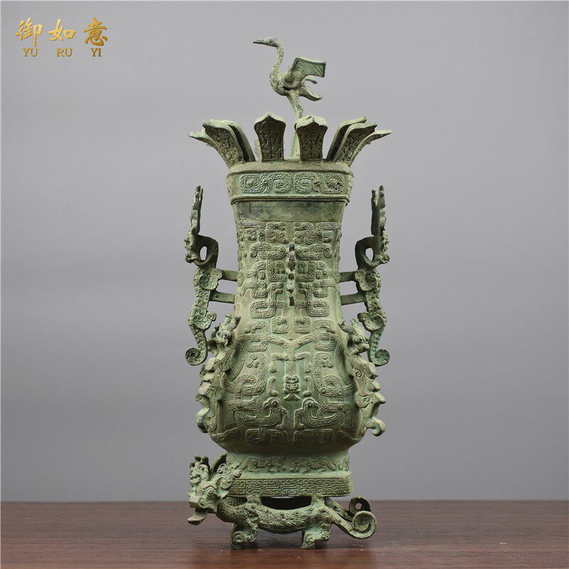 仿古青铜器春秋莲鹤方壶郑州会议礼品古玩收藏软装饰品工艺品