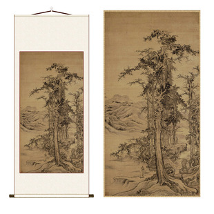 北宋 李成 寒林士图轴仿古竖轴挂画宋元山水风景客厅玄关装饰画