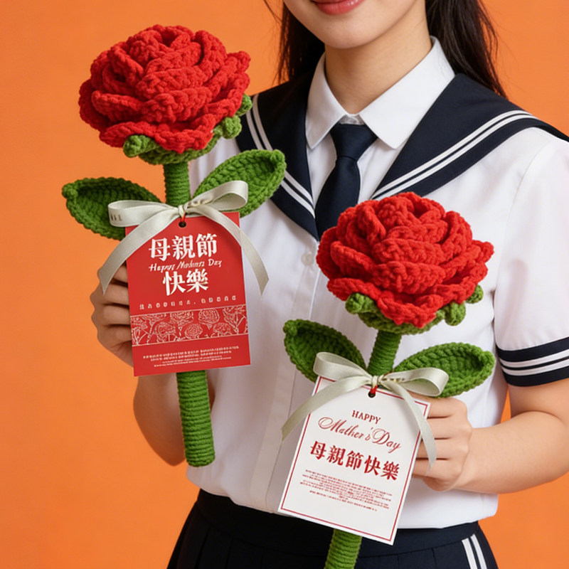 手工编织红色巨型玫瑰花束母亲节
