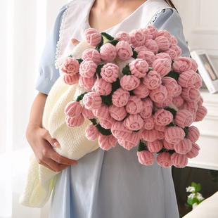 玫瑰花束针织毛线毯子成品女生送闺蜜女朋友情人新婚新年生日礼物