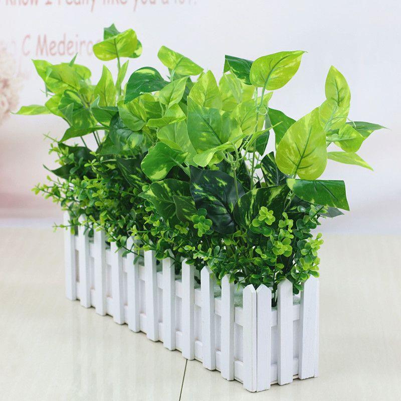 仿真绿萝栅栏套装假植物仿室内外隔断塑料花装饰木栅栏插花摆件