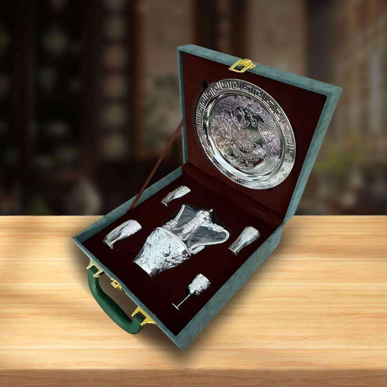 高端酒具六件套摆件工艺品收藏品酒具合金镀银