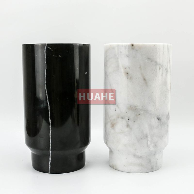 工厂直销天然大理石黑白色圆形冰酒杯桶摆件底座托盘蜡烛香座灯座