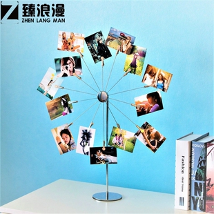 年商创意欧式金属立体轮照片片展示架名片夹名片盒