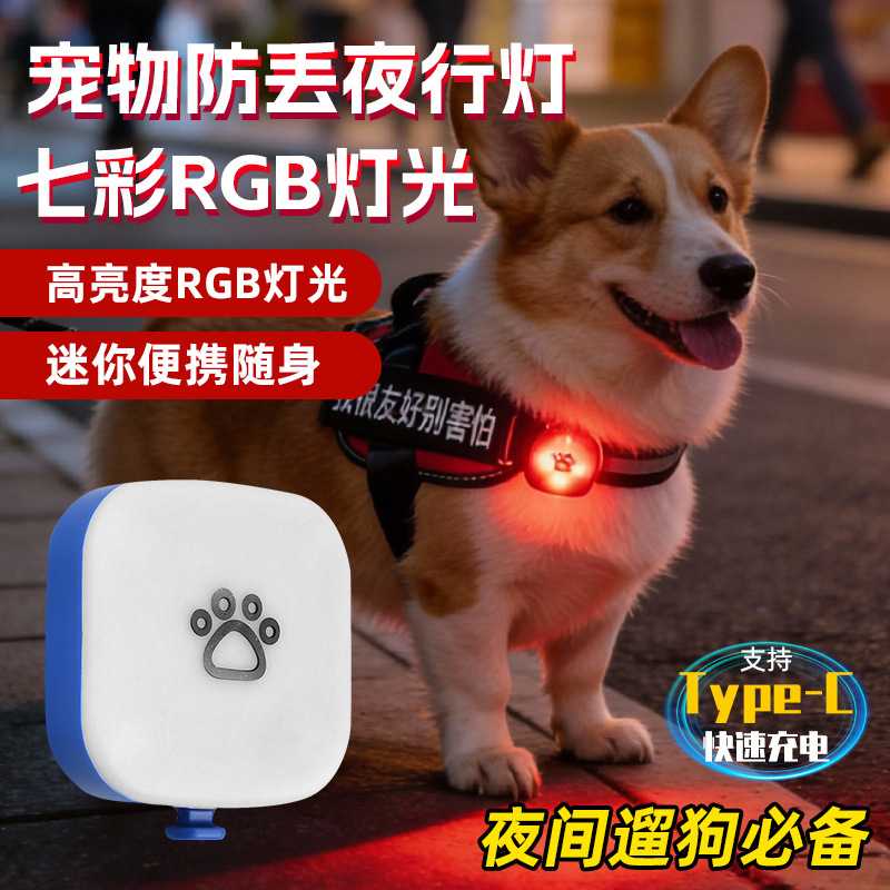 七彩夜行遛狗灯LED发光吊坠防走丢发光充电警示灯狗狗夜间宠物灯