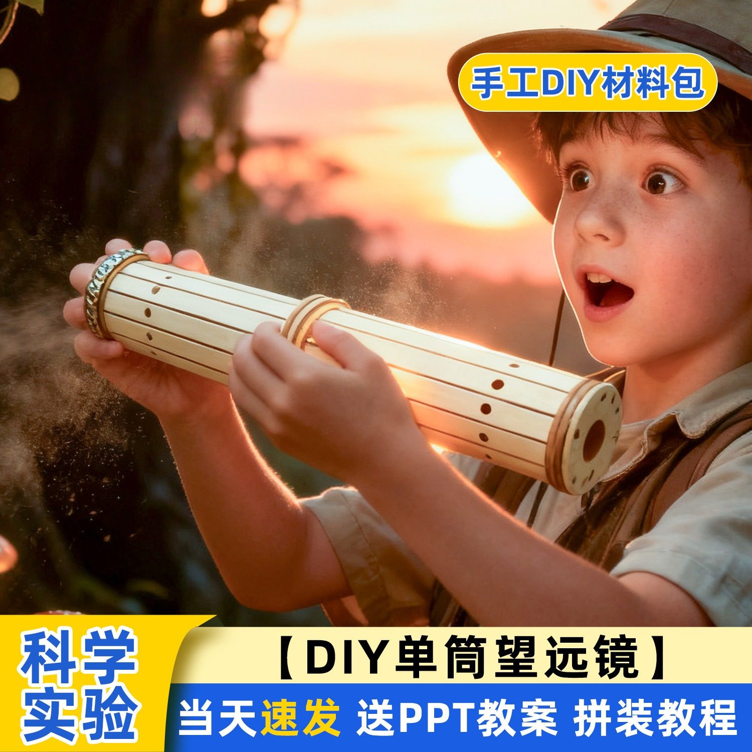 光学玻璃凸透镜镜片成像积木拼装玩具儿童玩具6-12岁自制望远镜