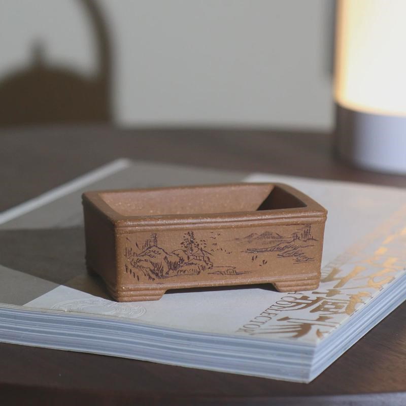 内径5-10内深0-5紫砂花盆景盆长方手工刻绘有孔马槽桌Z面多肉菖蒲