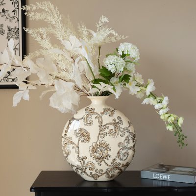 新中式水墨青花瓷花瓶宋代美学摆件法式高级感复古客厅插花装饰品