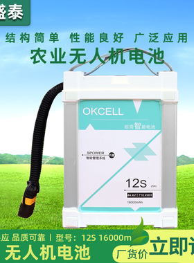 原装Okcell 44.4V 12s聚合物锂电池16000毫安20C智能无人机飞行