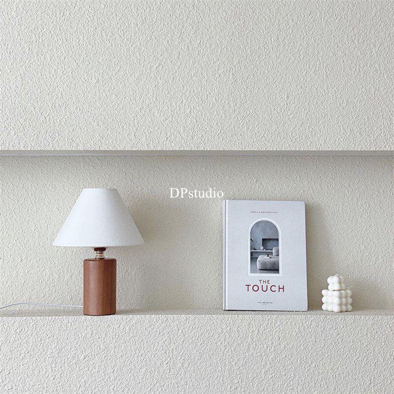 复古半圆实木底座台灯韩系客厅氛围灯侘寂风装饰灯民宿卧室床头灯