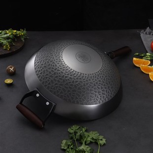 十九叔铁锅无涂层易粘锅窒化防锈菱形圆底炒锅炒菜生铁锅爆炒