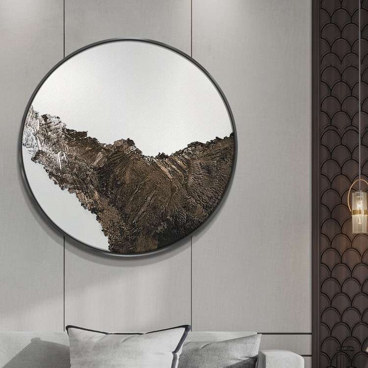 入户圆形玄关客厅装饰画走廊过道砂岩浮雕画客厅沙发背景壁挂画图片
