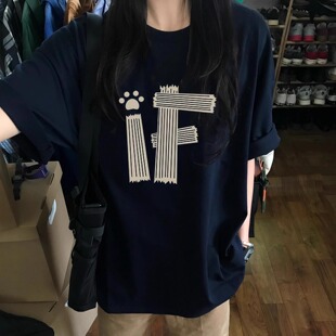 爆款 纯棉美式 2025新款 正肩短袖 宽松潮牌设计感小众上衣 T恤女夏季