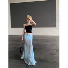 海边网纱裙小个子蓝色半身裙女夏季辣妹鱼尾裙长裙气质包臀裙裙子