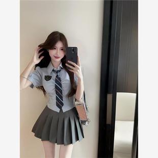 衬衫 2025新款 学院风纯欲短款 jk制服套装 高腰半身短裙两件套 女夏季