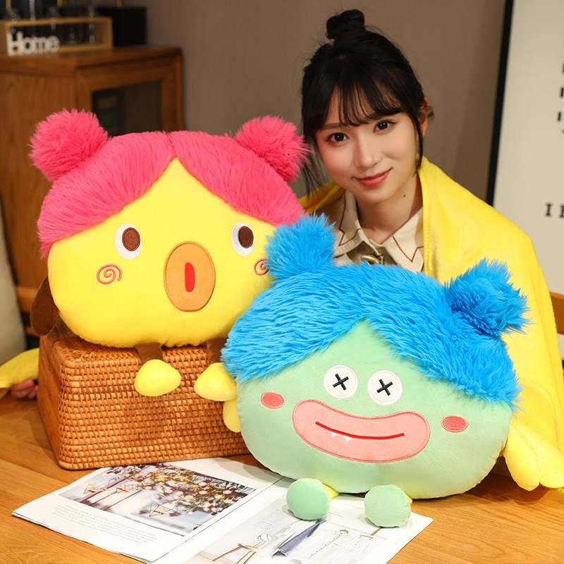 暖手抱枕被子两用二合一丑娃插手捂靠垫办公室靠背垫学生午睡枕头