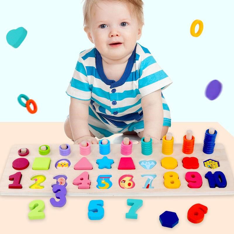 巧之木三合一对数板配对拼图益智早教思维儿童形状拼板