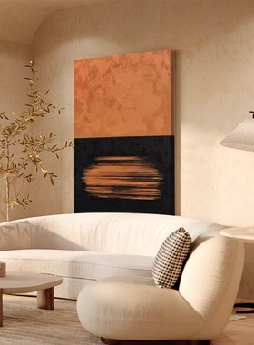 侘寂风橙色油画现代艺术抽象客厅民宿挂画玄关卧室床头装饰画
