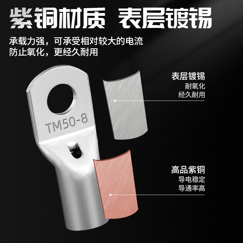 TM窥口窄头铜线鼻子接线端子国标紫铜加厚电缆接头线耳/-8/10