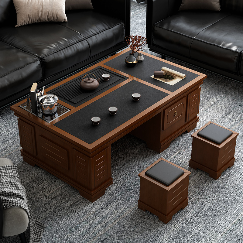 现代中式功夫实木茶几茶具一体客厅火烧石茶桌家用办公室泡茶台