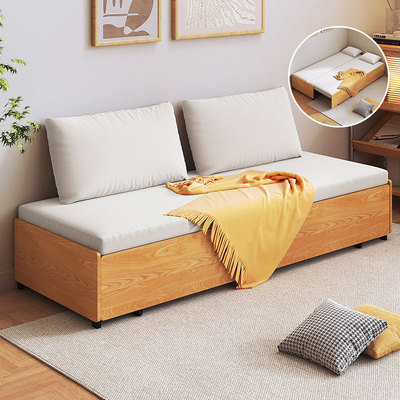 志光实木沙发床两用小户型无扶手客厅坐卧伸缩床抽拉床