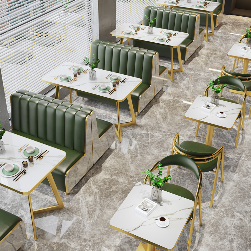 现代奶茶店沙发桌椅小吃甜品店蛋糕咖啡厅靠墙卡座餐桌椅