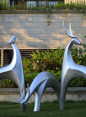 钢抽象鹿雕塑园林景观草坪装饰造景房地产小品仿铜梅鹿