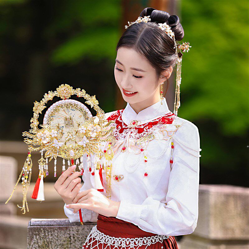新娘团扇秀禾婚礼团扇新娘出嫁秀禾扇级材料包结婚喜扇