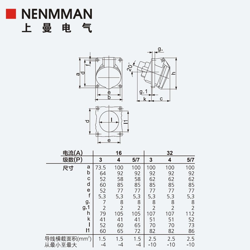 上曼电气NENMMN型号TYP:斜插暗装防水插座1单相孔IP