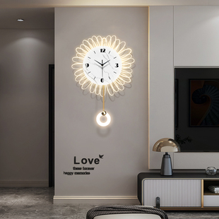 客厅钟表装饰画现代创意卉时钟壁灯画发光壁钟挂饰