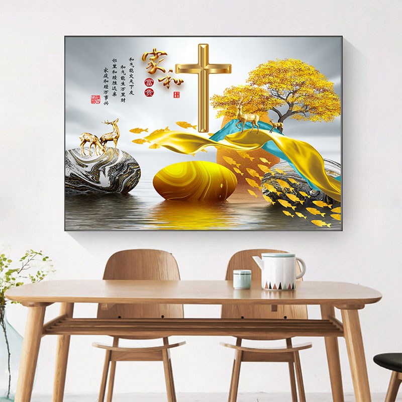 现代简约线条十字架挂墙图案客厅装饰画卧室餐厅挂画玄关墙面壁画图片